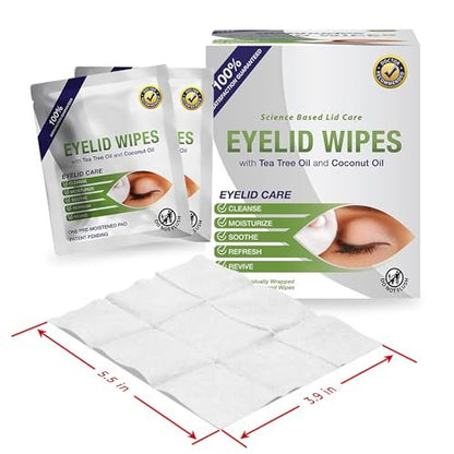 Lunovus Premium Eyelid Wipes with Tea Tree and Coconut Oil – 30 Individually Wrapped Natural Cleansing Wipes for Itchy Eyes