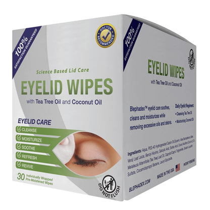 Lunovus Premium Eyelid Wipes with Tea Tree and Coconut Oil – 30 Individually Wrapped Natural Cleansing Wipes for Itchy Eyes