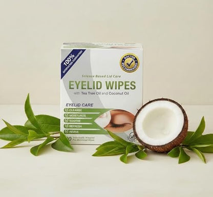 Lunovus Premium Eyelid Wipes with Tea Tree and Coconut Oil – 30 Individually Wrapped Natural Cleansing Wipes for Itchy Eyes