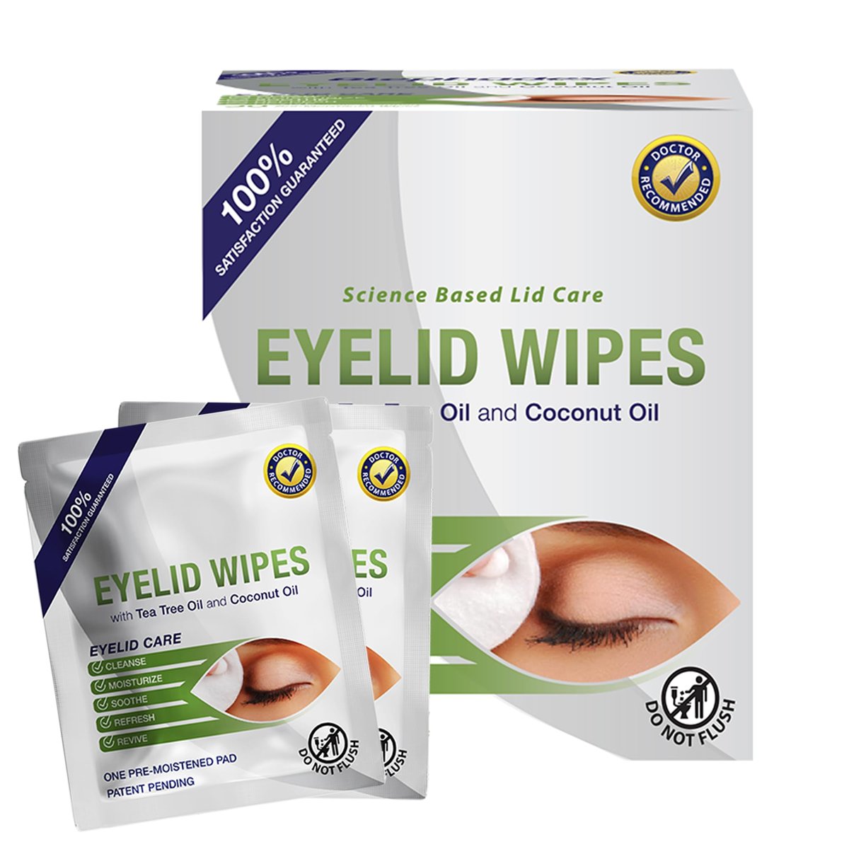 Lunovus Premium Eyelid Wipes with Tea Tree and Coconut Oil – 30 Individually Wrapped Natural Cleansing Wipes for Itchy Eyes - görsel 2