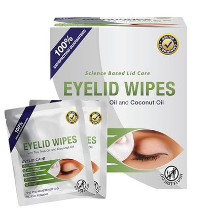 Lunovus Premium Eyelid Wipes with Tea Tree and Coconut Oil – 30 Individually Wrapped Natural Cleansing Wipes for Itchy Eyes