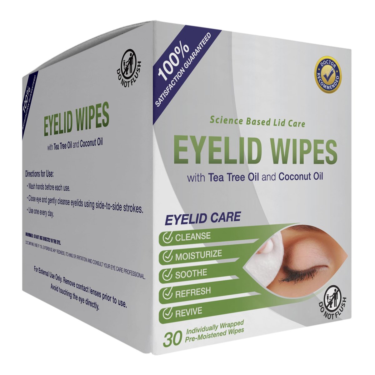 Lunovus Premium Eyelid Wipes with Tea Tree and Coconut Oil – 30 Individually Wrapped Natural Cleansing Wipes for Itchy Eyes - görsel 12
