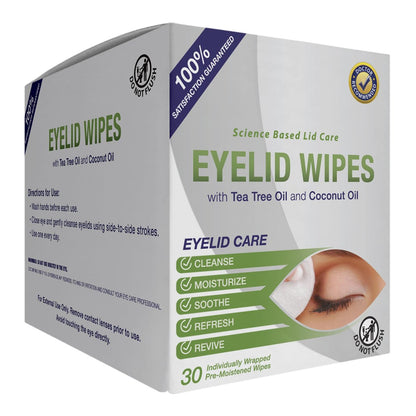 Lunovus Premium Eyelid Wipes with Tea Tree and Coconut Oil – 30 Individually Wrapped Natural Cleansing Wipes for Itchy Eyes