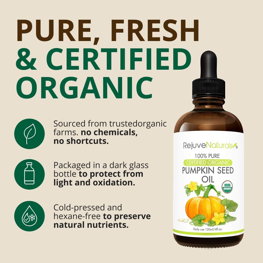 Organic Pumpkin Seed Oil for Hair Growth, Eyebrows, Eyelashes & Overactive Bladder – 4 oz Cold Pressed, USDA Certified Avelisse
