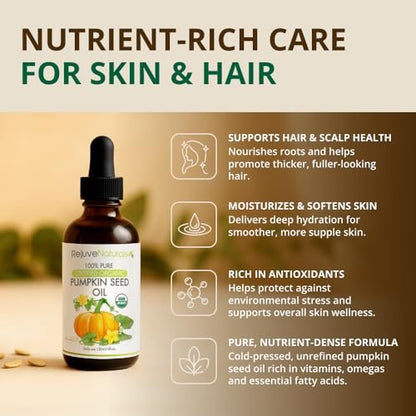 Organic Pumpkin Seed Oil for Hair Growth, Eyebrows, Eyelashes & Overactive Bladder – 4 oz Cold Pressed, USDA Certified Avelisse