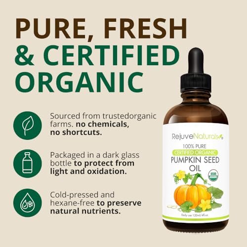 Organic Pumpkin Seed Oil for Hair Growth, Eyebrows, Eyelashes & Overactive Bladder – 4 oz Cold Pressed, USDA Certified Avelisse