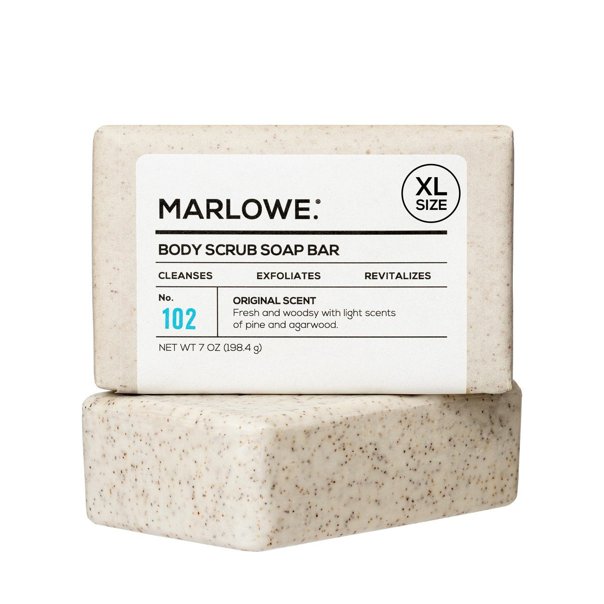MARLOWE. No. 102 Body Scrub Soap – Exfoliating Bar with Shea Butter, Olive Oil & Green Tea, Sage & Fir Scent, 7 oz Avelisse