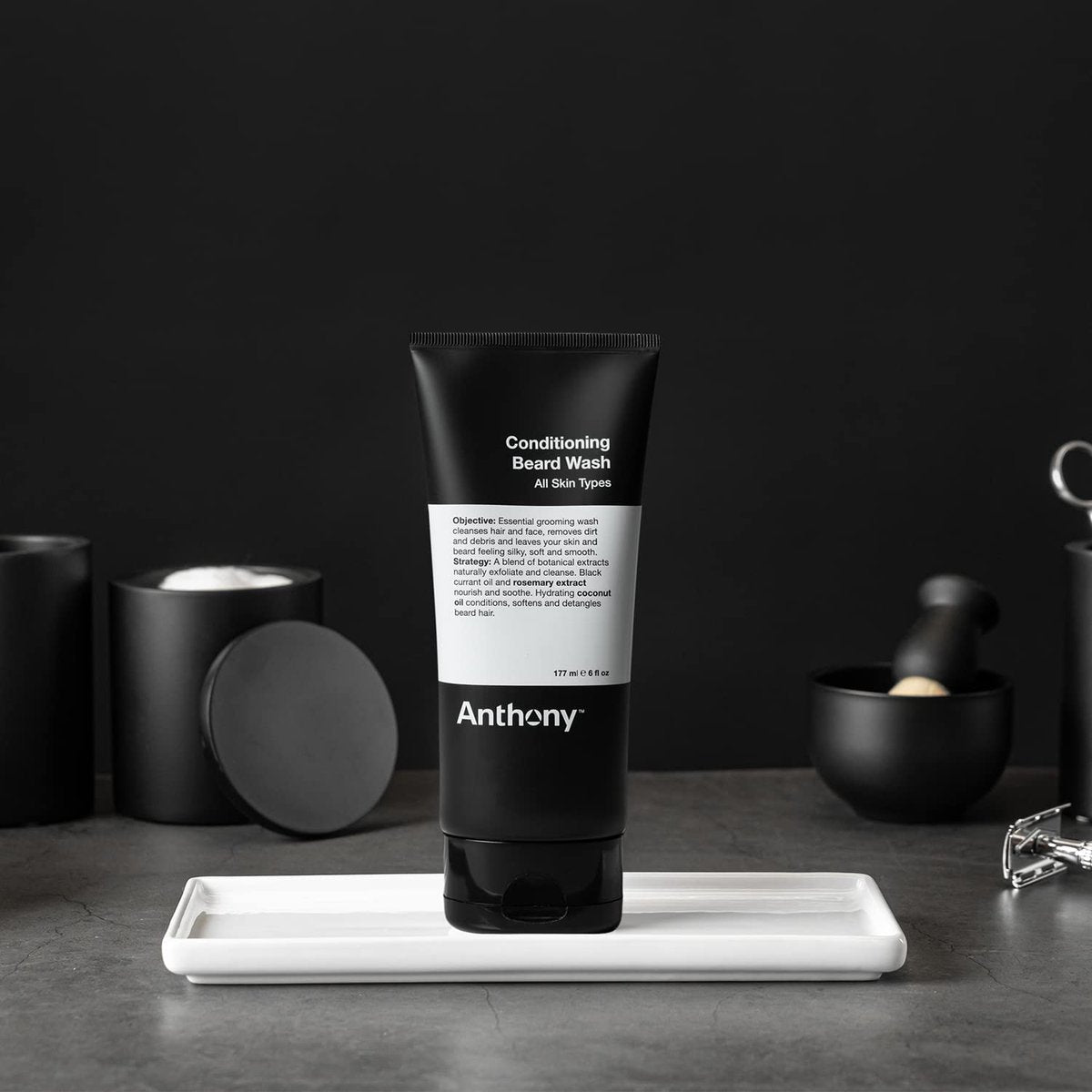 Anthony Conditioning Beard Wash – 6 Fl Oz with Botanical Extracts, Rosemary, Black Currant & Coconut Oils for Cleansing, Hydrating & Softening Beard Hair Avelisse