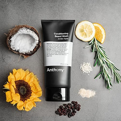 Anthony Conditioning Beard Wash – 6 Fl Oz with Botanical Extracts, Rosemary, Black Currant & Coconut Oils for Cleansing, Hydrating & Softening Beard Hair Avelisse
