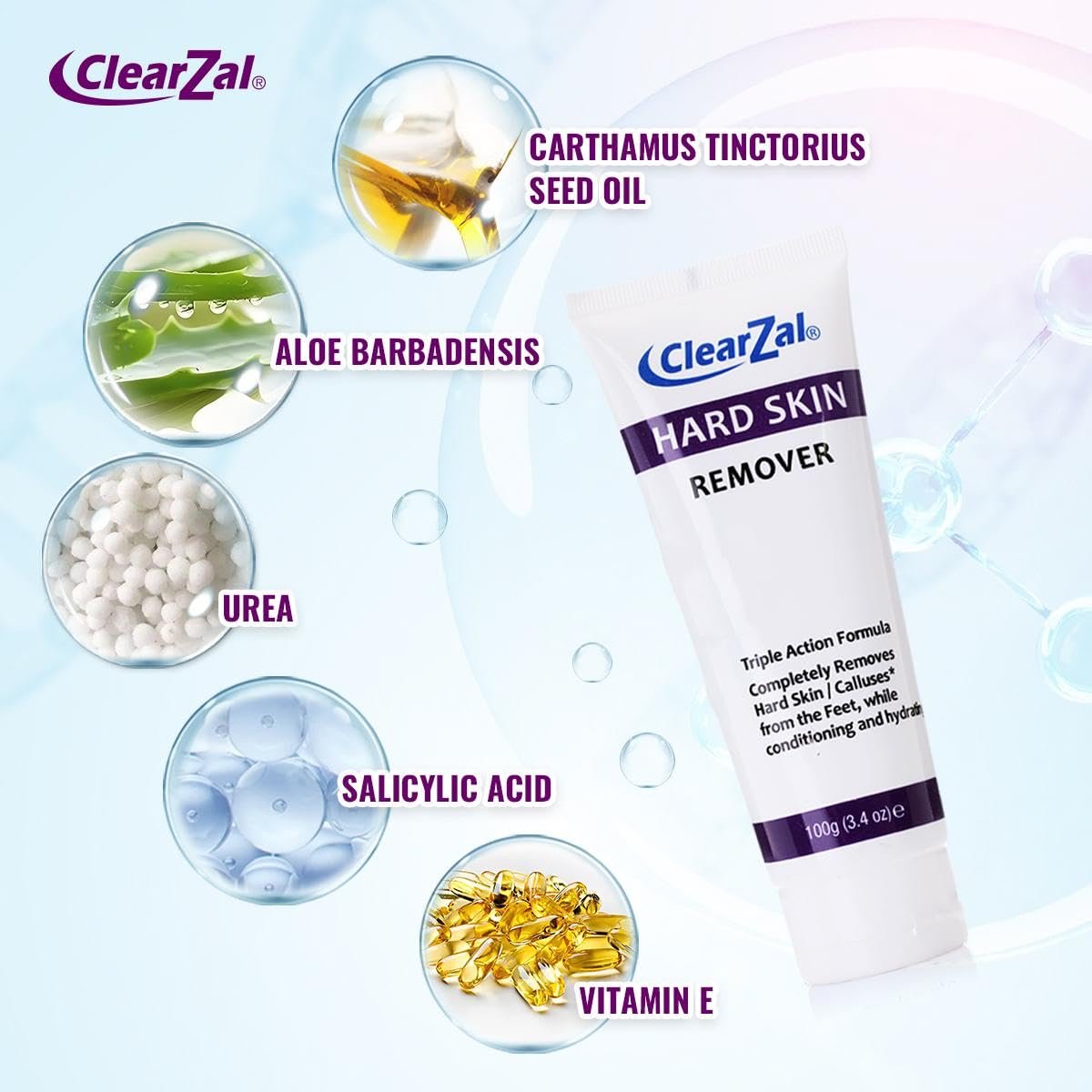 Clearzal Foot Cream for Hard Skin – Triple Action Formula with Aloe Vera, 3.4 oz – Softens Calluses & Corns, Hydrates Dry Feet Avelisse
