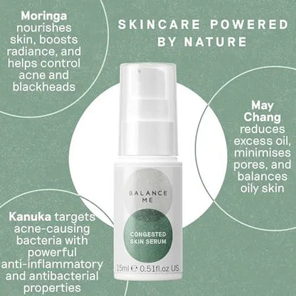 Balance Me Congested Skin Serum - Natural Acne Treatment with Kanuka & Moringa, Non-Drying Spot Serum for Oily, Combination & Sensitive Skin (0.5 fl oz) Avelisse