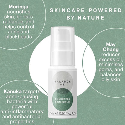 Balance Me Congested Skin Serum - Natural Acne Treatment with Kanuka & Moringa, Non-Drying Spot Serum for Oily, Combination & Sensitive Skin (0.5 fl oz) Avelisse