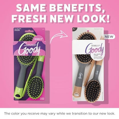 Goody Detangle It Hair Brushes Set - Large Oval Paddle Brush, Detangling Comb & Mini Brush for Wet or Dry Hair, Brown/Grey, 3 Count