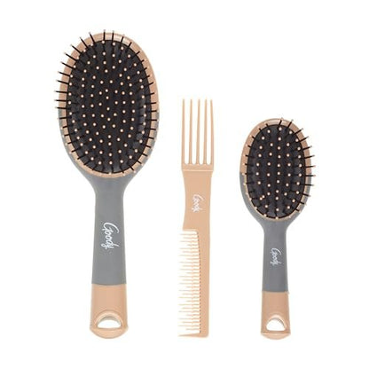 Goody Detangle It Hair Brushes Set - Large Oval Paddle Brush, Detangling Comb & Mini Brush for Wet or Dry Hair, Brown/Grey, 3 Count