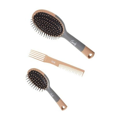 Goody Detangle It Hair Brushes Set - Large Oval Paddle Brush, Detangling Comb & Mini Brush for Wet or Dry Hair, Brown/Grey, 3 Count