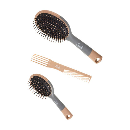 Goody Detangle It Hair Brushes Set - Large Oval Paddle Brush, Detangling Comb & Mini Brush for Wet or Dry Hair, Brown/Grey, 3 Count