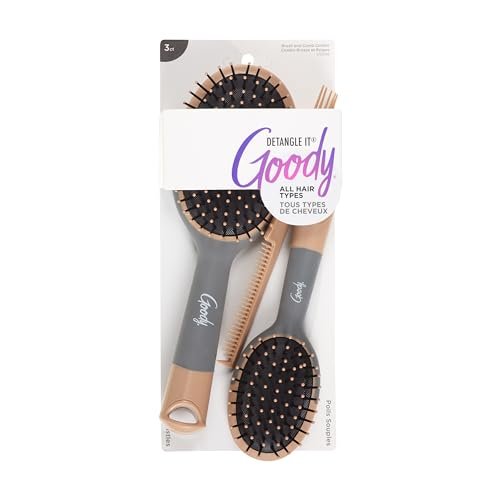 Goody Detangle It Hair Brushes Set - Large Oval Paddle Brush, Detangling Comb & Mini Brush for Wet or Dry Hair, Brown/Grey, 3 Count - görsel 2