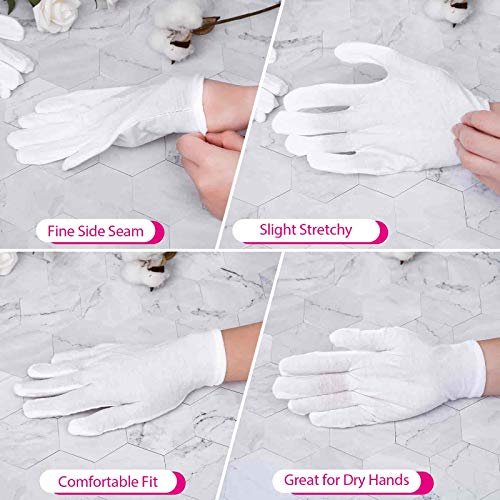 20 Pairs Cotton Gloves for Dry Hands - Paxcoo White Moisturizing Gloves for Eczema, Cosmetic & Jewelry Inspection, Medium Avelisse