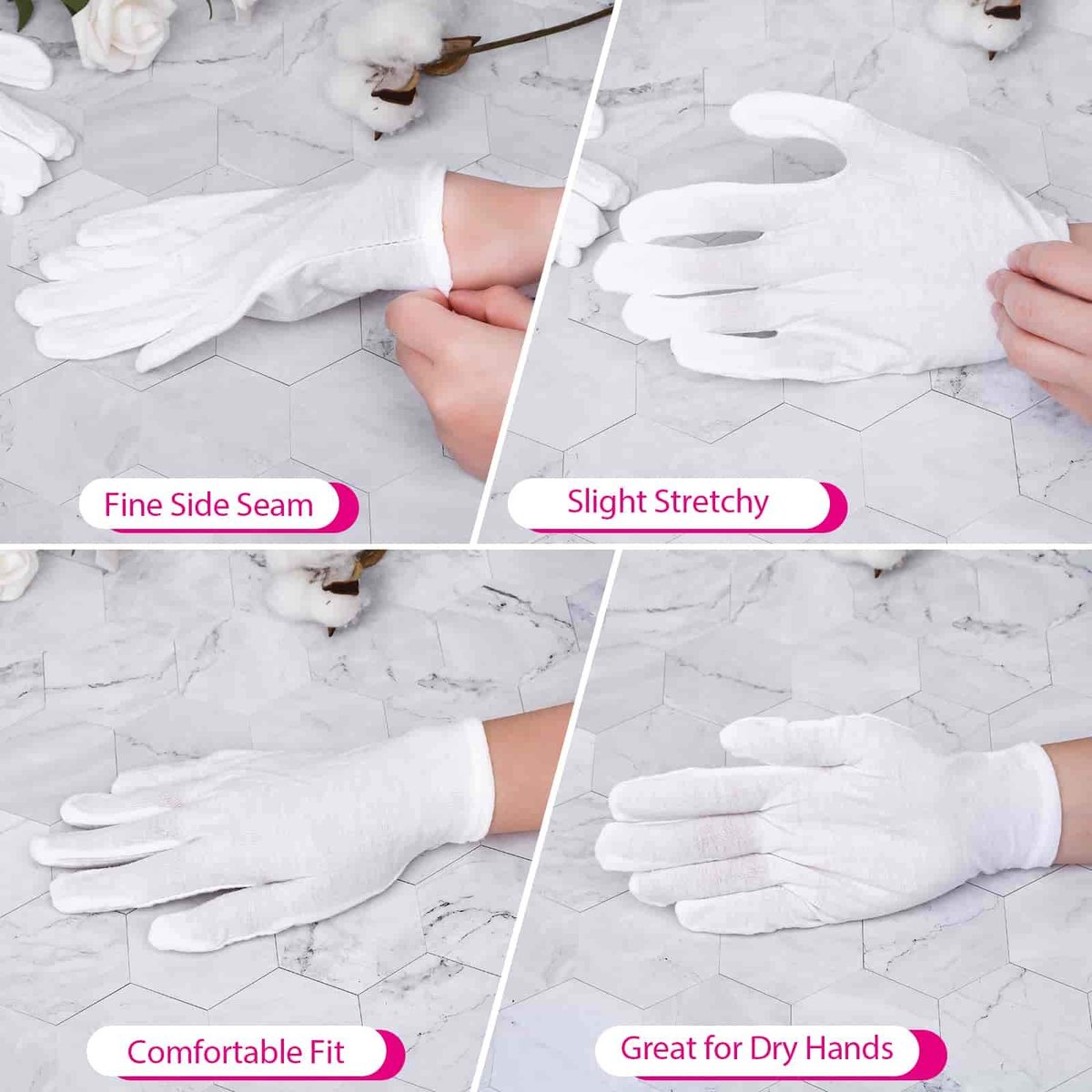 20 Pairs Cotton Gloves for Dry Hands - Paxcoo White Moisturizing Gloves for Eczema, Cosmetic & Jewelry Inspection, Medium Avelisse