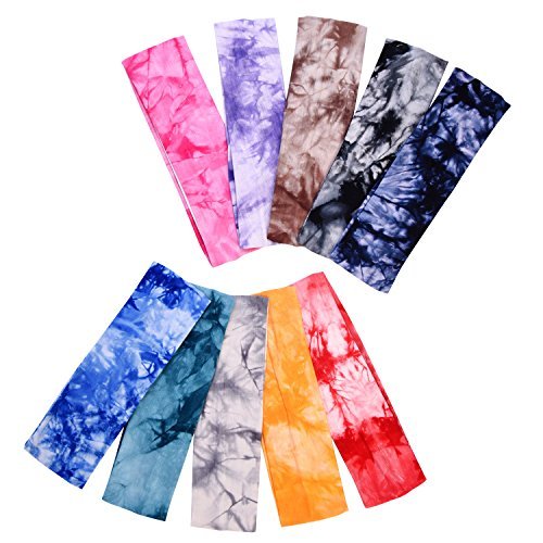 Tie Dye Stretch Headbands for Women, Girls & Adults - Assorted Classic Colors, 10 Pack - görsel 12