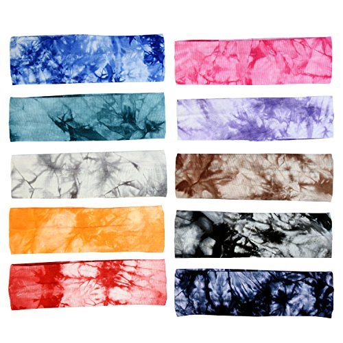 Tie Dye Stretch Headbands for Women, Girls & Adults - Assorted Classic Colors, 10 Pack - görsel 6
