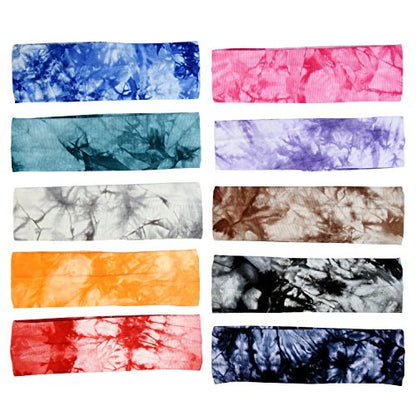 Tie Dye Stretch Headbands for Women, Girls & Adults - Assorted Classic Colors, 10 Pack