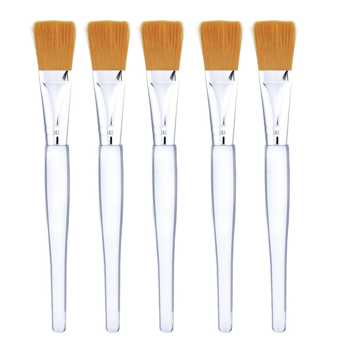 Mudder 5-Pack Facial Mask Brush Set with Clear Plastic Handle - Silver with Yellow Bristles - görsel 1
