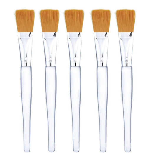 Mudder 5-Pack Facial Mask Brush Set with Clear Plastic Handle - Silver with Yellow Bristles