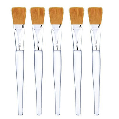Mudder 5-Pack Facial Mask Brush Set with Clear Plastic Handle - Silver with Yellow Bristles