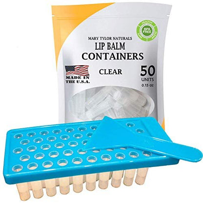Mary Tylor Naturals Lip Balm Container Tray Kit - 52 Piece Set with Fill Tray and Spatula, BPA Free, Made in USA (Blue) Avelisse