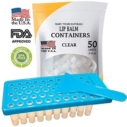 Mary Tylor Naturals Lip Balm Container Tray Kit - 52 Piece Set with Fill Tray and Spatula, BPA Free, Made in USA (Blue) Avelisse