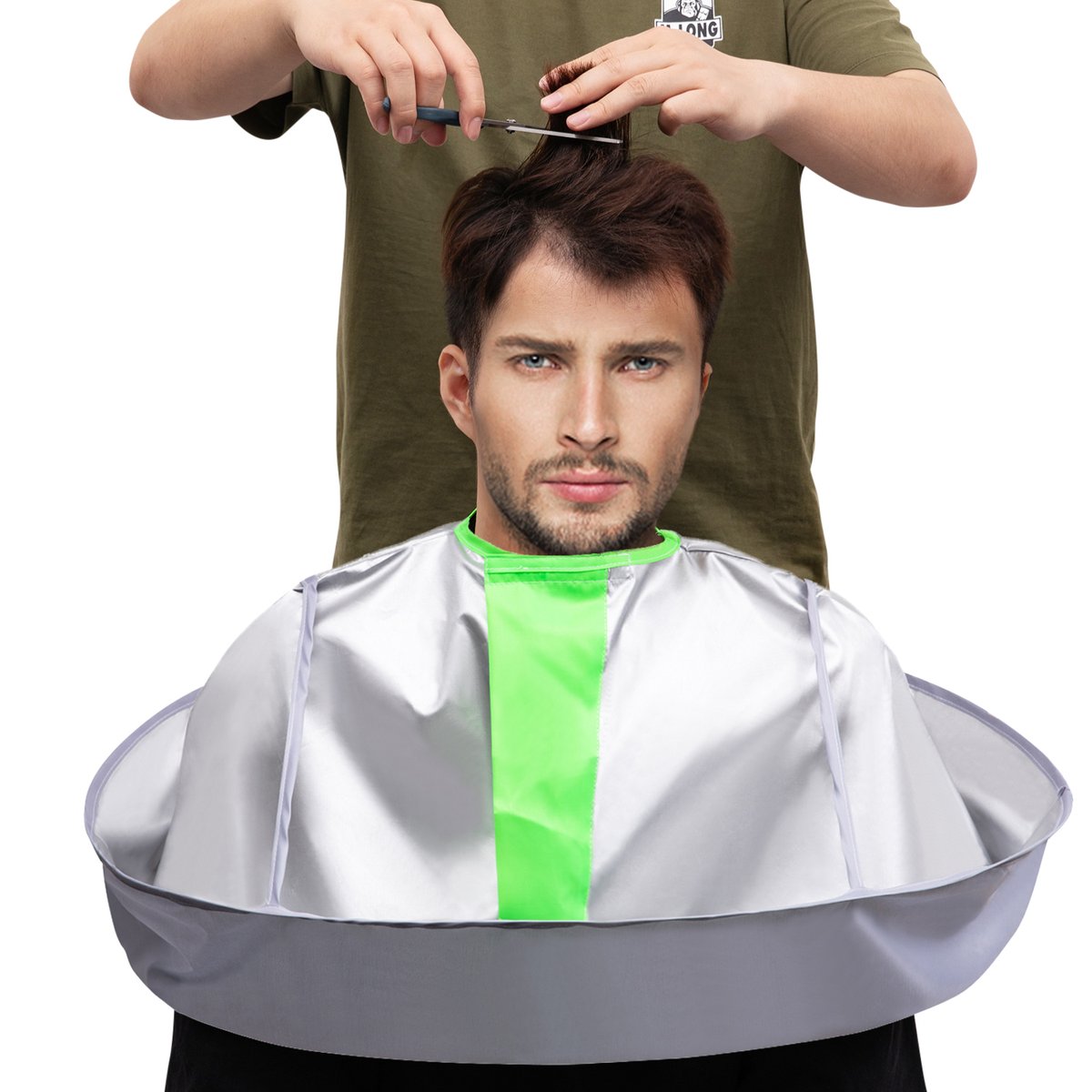 Large Hair Cutting Cape Umbrella for Adults - Silver Polyester Barber Cape Cloak for Home and Salon Use, Keep Hair Off Clothes and Floor - görsel 1