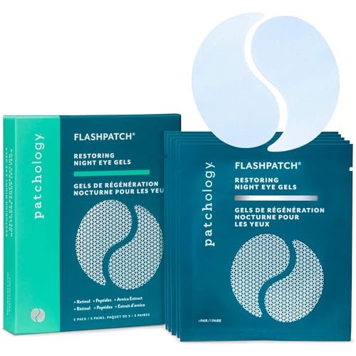 Patchology FlashPatch Restoring Night Eye Gel Patches with Retinol, Squalane & Peptides – Hydrogel Under Eye Masks for Fine Lines, Dark Circles & Puffiness – Overnight Eye Care (5 Pairs) Avelisse