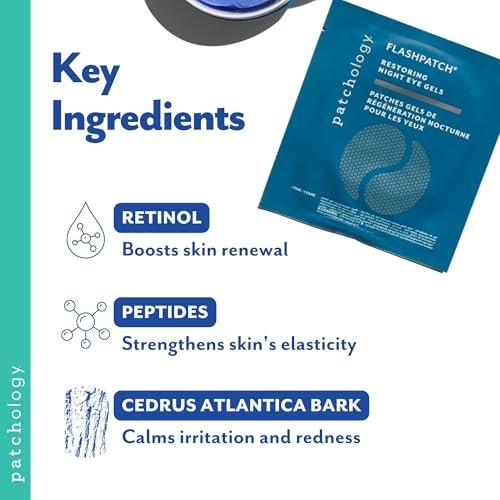 Patchology FlashPatch Restoring Night Eye Gel Patches with Retinol, Squalane & Peptides – Hydrogel Under Eye Masks for Fine Lines, Dark Circles & Puffiness – Overnight Eye Care (5 Pairs) Avelisse