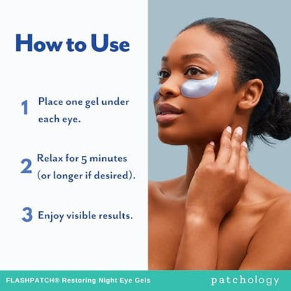 Patchology FlashPatch Restoring Night Eye Gel Patches with Retinol, Squalane & Peptides – Hydrogel Under Eye Masks for Fine Lines, Dark Circles & Puffiness – Overnight Eye Care (5 Pairs) Avelisse