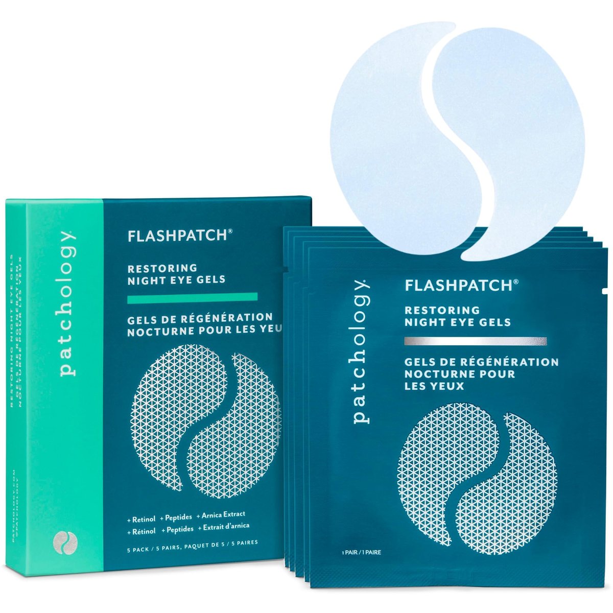 Patchology FlashPatch Restoring Night Eye Gel Patches with Retinol, Squalane & Peptides – Hydrogel Under Eye Masks for Fine Lines, Dark Circles & Puffiness – Overnight Eye Care (5 Pairs) Avelisse