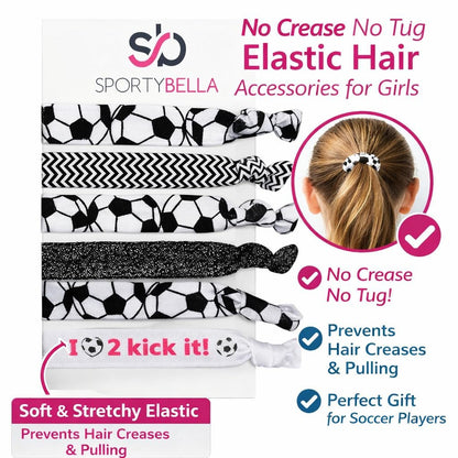 SportyBella No Crease Elastic Hair Ties for Girls Soccer Players – 6 Pack, Kick It Color