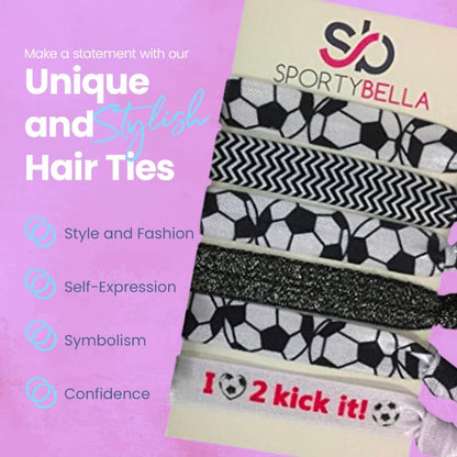 SportyBella No Crease Elastic Hair Ties for Girls Soccer Players – 6 Pack, Kick It Color