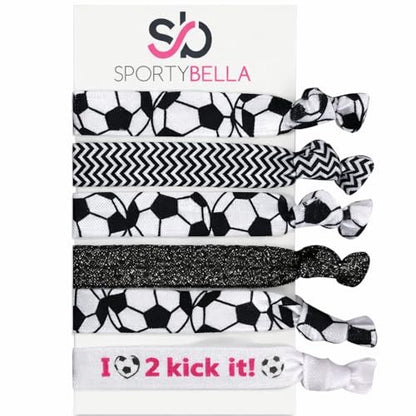 SportyBella No Crease Elastic Hair Ties for Girls Soccer Players – 6 Pack, Kick It Color
