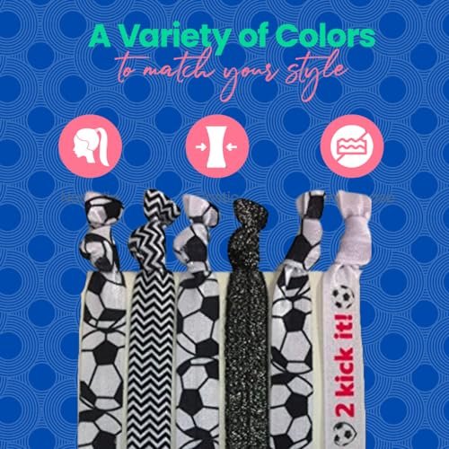 SportyBella No Crease Elastic Hair Ties for Girls Soccer Players – 6 Pack, Kick It Color - görsel 8