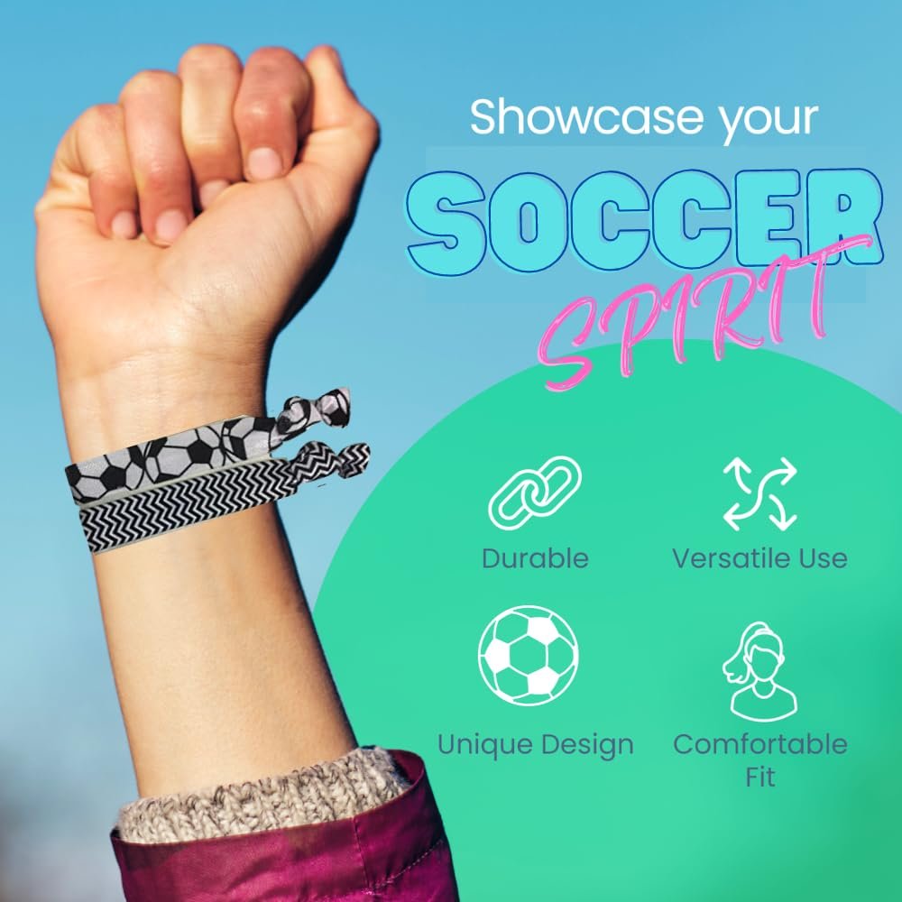 SportyBella No Crease Elastic Hair Ties for Girls Soccer Players – 6 Pack, Kick It Color - görsel 9
