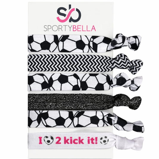 SportyBella No Crease Elastic Hair Ties for Girls Soccer Players – 6 Pack, Kick It Color