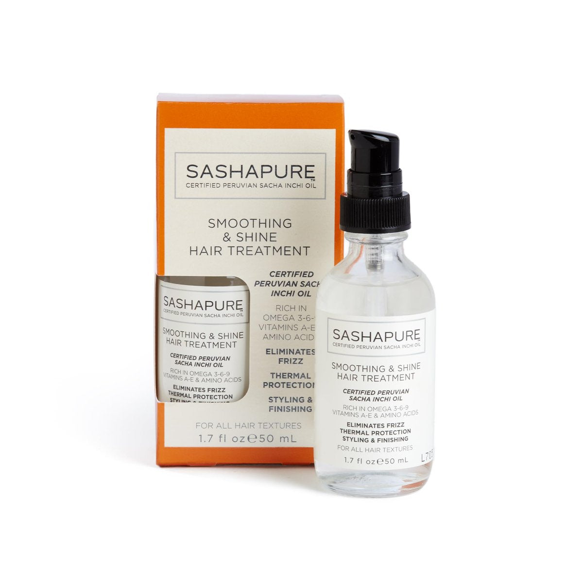 SASHAPURE Smoothing & Shine Hair Treatment with Sacha Inchi Oil - Eliminates Frizz, Heat Protection, Styling & Finishing, 1.7 fl.oz. - görsel 1