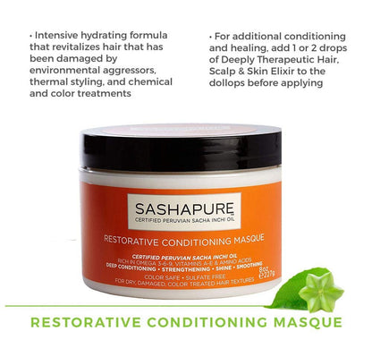 SASHAPURE Masque Restorative 8 Ounce Jar Sulfate-Free (236ml) - Deep Conditioner for Natural, Curly, and Dry Hair