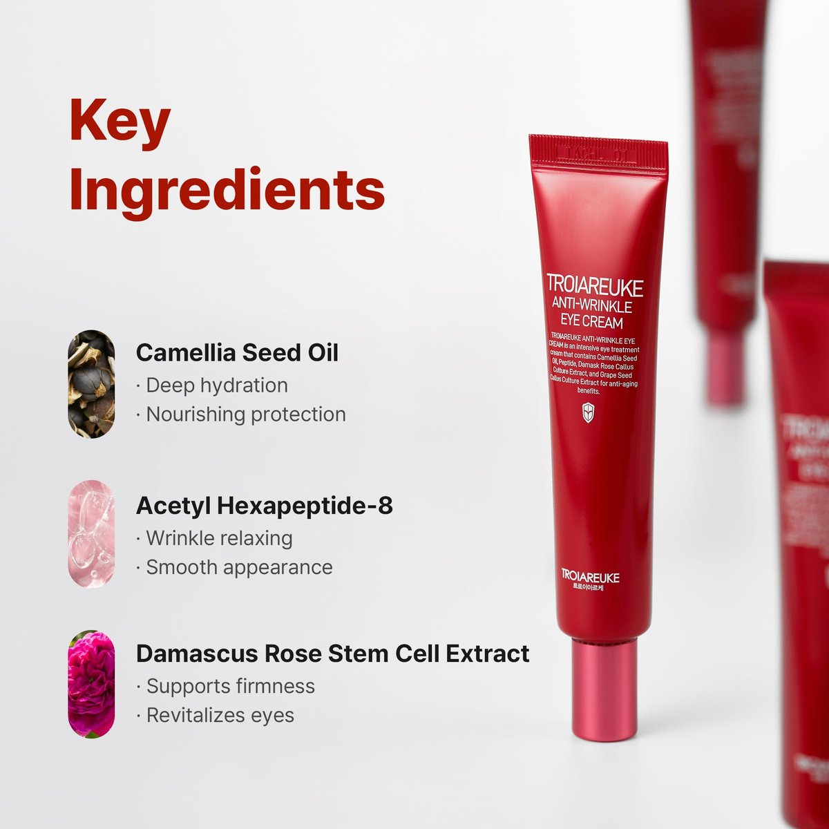 TROIAREUKE Anti-Wrinkle Eye Cream - Intensive Anti-Aging Firming Cream for Face and Neck with Rose Infused Moisturizer, Peptides & Botanical Antioxidants - Korean Skin Care (2.57 oz) - görsel 5