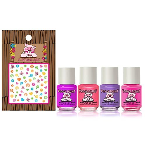Piggy Paint Swirls & Twirls Non-Toxic Kids Nail Polish Gift Set | 100% Safe, Vegan, Cruelty-Free, Low Odor | 4 Colors + Nail Art Kit Avelisse