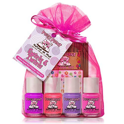 Piggy Paint Swirls & Twirls Non-Toxic Kids Nail Polish Gift Set | 100% Safe, Vegan, Cruelty-Free, Low Odor | 4 Colors + Nail Art Kit Avelisse