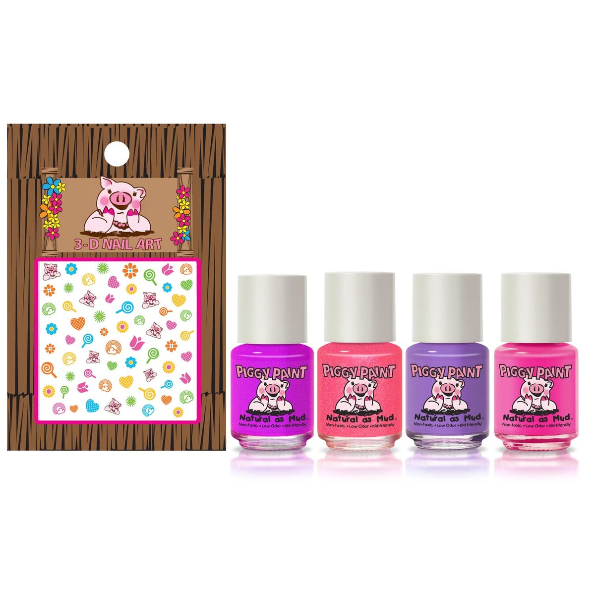 Piggy Paint Swirls & Twirls Non-Toxic Kids Nail Polish Gift Set | 100% Safe, Vegan, Cruelty-Free, Low Odor | 4 Colors + Nail Art Kit Avelisse