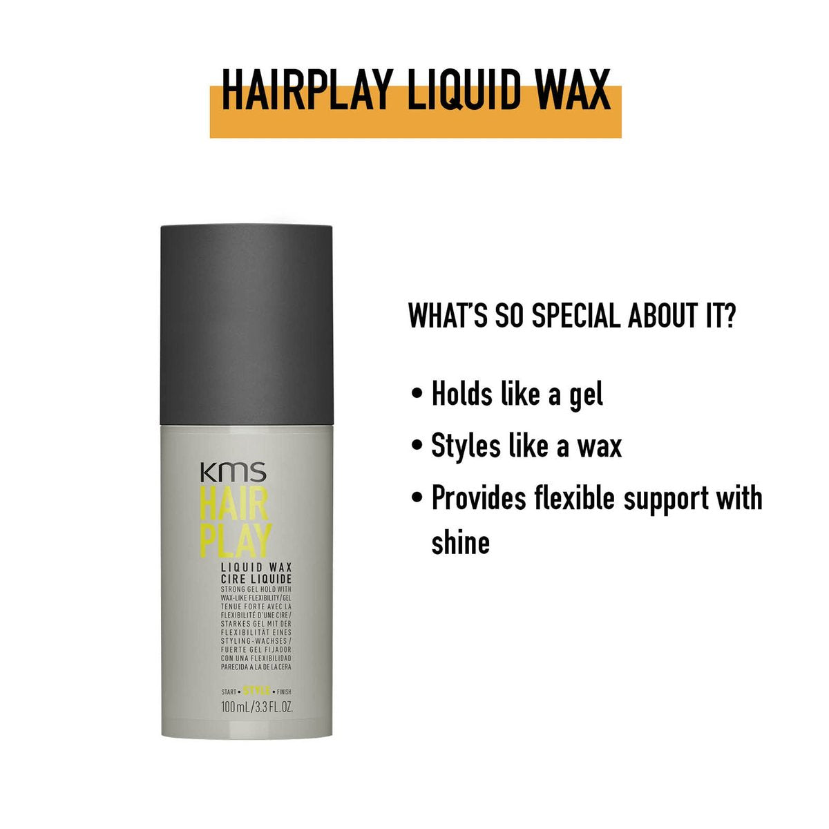 KMS HAIRPLAY Flexible Hold and Shine Liquid Wax Styler - 3.3 Fl Oz Avelisse