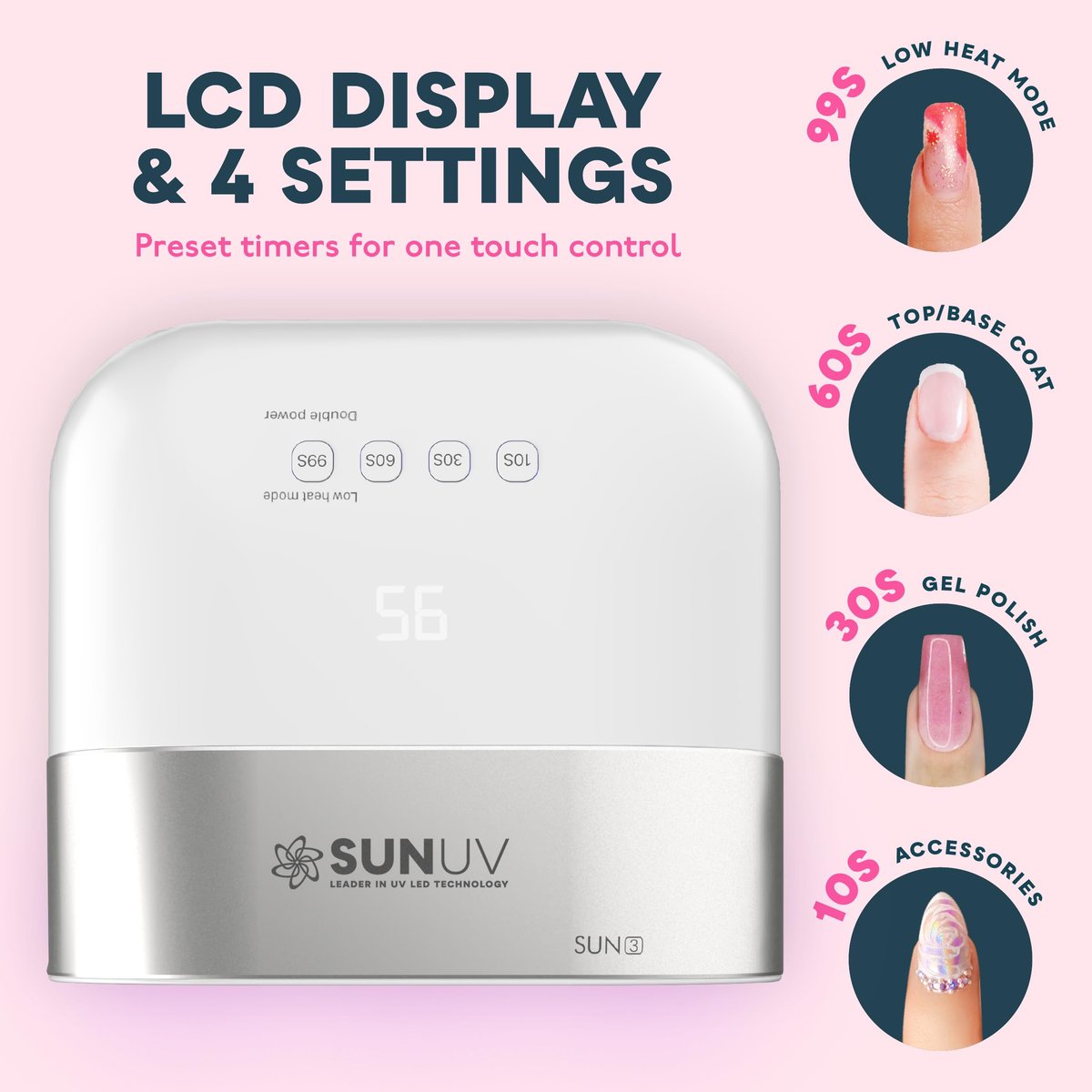SUNUV SUN3 Professional UV LED Nail Lamp for Gel Polish – 39 LED Beads with 4 Timer & Sensor, White Avelisse
